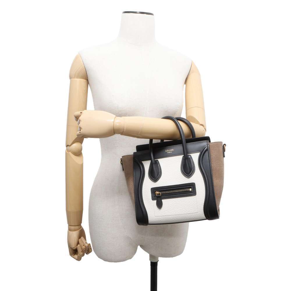 Celine handbag Luggage Shopper leather suede shoulder bag black white - Picture 4 of 12